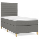 Cumpara ieftin Pat box spring cu saltea, gri inchis, 90x200 cm, textil