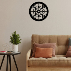 Decoratiune de perete, Rustic Circles 3, Metal, 30 x 30 cm, Negru