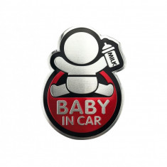 Abtibild &quot;BABY IN CAR&quot; fundal rosu forma in relief Cod:TS-125 Automotive TrustedCars