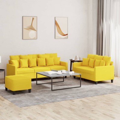 vidaXL Set de canapele cu perne, 3 piese, galben deschis, textil 3201677 foto