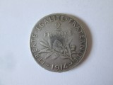 Franta 2 Francs 1914 argint,moneda din imagini,diametrul=27 mm,greutate=10 grame, Europa