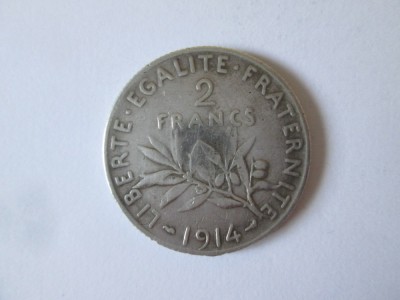 Franta 2 Francs 1914 argint,moneda din imagini,diametrul=27 mm,greutate=10 grame foto