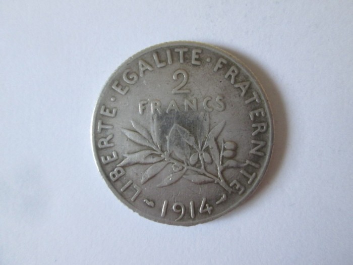 Franta 2 Francs 1914 argint,moneda din imagini,diametrul=27 mm,greutate=10 grame