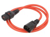 Cablu de Alimentare IEC C13 la IEC C14 cu Blocare 1m Roșu
