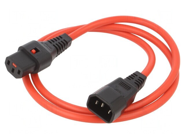 Cablu de Alimentare IEC C13 la IEC C14 cu Blocare 1m Roșu