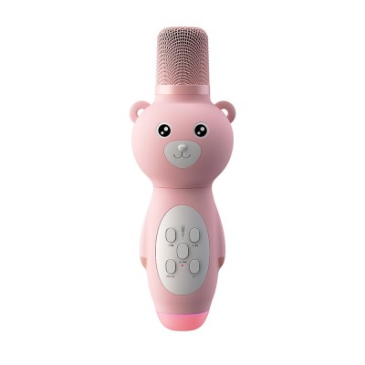 Microfon pentru copii, jucarie muzicala, karaoke, bluetooth, wireless, din materiale durabile, non-toxice, roz foto
