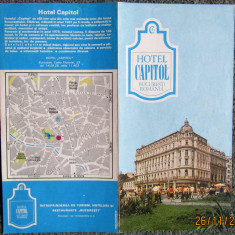 Hotel Capitol Bucuresti 1970.Reclama cu harta,pliant in trei limbi de circulatie