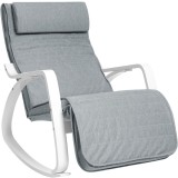 SONGMICS Scaun balansoar din lemn, suport picioare reglabil, maxim 150kg, 67x122x84cm, gri deschis Household NewTrend