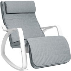 SONGMICS Scaun balansoar din lemn, suport picioare reglabil, maxim 150kg, 67x122x84cm, gri deschis Household NewTrend