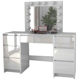 Masa de toaleta/machiaj, alb lucios, cu oglinda si LED-uri, Vanessa, 130x43x143 cm GartenVIP DiyLine, Artool