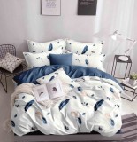 Cumpara ieftin Lenjerie De Pat Cartel Xc089, Bumbac, 4 Piese, Cu Elastic, Alb, Imprimeu