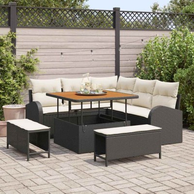 vidaXL Set de canapele pentru grădină cu pernă 8 pcs Negru Rattan poli foto