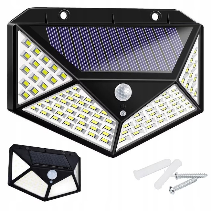 Lampa solara 100 LED cu senzor de miscare, 600LM, 10x13,5x6,5cm