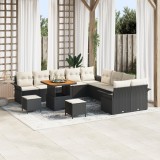 vidaXL Set de canapea de grădină cu 13 piese, include perne, negru, din răchită poli și lemn de acacia.