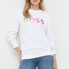 BOSS hanorac de bumbac femei, culoarea alb, cu imprimeu