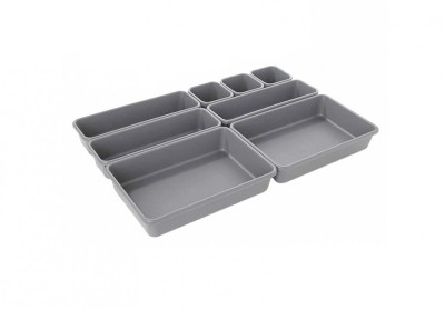 Organizator modular pentru sertar, plastic, inaltime 5 cm, 8 recipiente, gri inchis foto