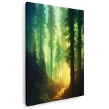 Tablou canvas peisaj natura padure in ceata cu nuante galben, verde, negru 1021 Tablou canvas pe panza CU RAMA 60x90 cm