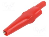Bornă crocodil 10A roşie CAL TEST - Capacitate prindere max. 7,9mm