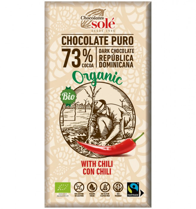 Ciocolata neagra 73%cacao cu chili eco 100gr