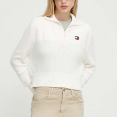 Tommy Jeans pulover femei, culoarea bej, cu turtleneck