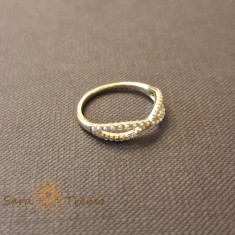 Inel dublu cu zirconia albe si perle eco - placat 14k