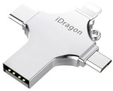 Stick USB-C 64GB iUni iDragon 4 in 1 Lightning, MicroUSB, Type-C, USB 3.0, Smartphone iOS si Android