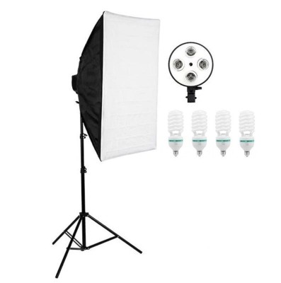 Softbox cu soclu de 4 becuri, trepied reglabil 200 cm, 4 becuri de 150W foto