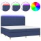 Pat cu arcuri, saltea si LED, albastru, 200x200 cm, textil