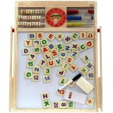 Tabla Magnetica Lemn 2in1 Copii: Scris, Desen, Numere, Ceas, Litere/Cifre Magnetice, Creta, Marker, Burete - Joc Educativ Multifunctional