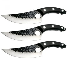 Set trei cutite macelarie IdeallStore?, lucrate manual, 27.5 cm, negru, teaca piele inclusa foto