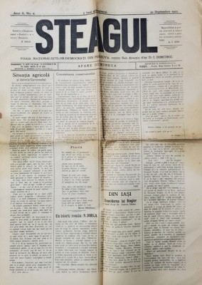 STEAGUL - FOAIA NATIONALISTILOR - DEMOCRATI DIN PRAHOVA , ANUL II , NR. 2 , 30 SEPTEMBRIE , 1912 foto