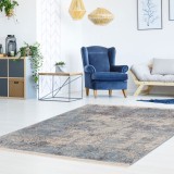 Covor Model RE BORN 21807-534, Marime 80 x 150 cm, Albastru, Bumbac reciclat si Polipropilena, Living, Dormitor, Sufragerie, Birou