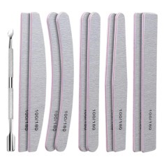 Set 11 piese, 10 pile pentru unghii si curatator, granulatie 100, 180, multicolor