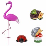 Pachet decor pentru gradina, flamingo, buburuza si 2 x arici / EXT 10247