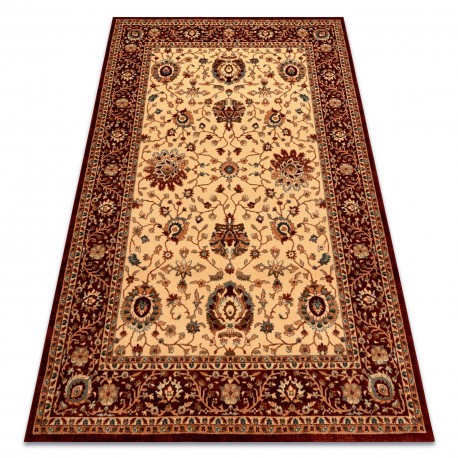 Covor de l&acirc;nă KASHQAI 4303 106 Flori, cadru bej / vin roșu, 120x170 cm