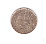 Moneda Tunisia 1 franc 1945, stare foarte buna, curata, Africa, Bronz-Aluminiu