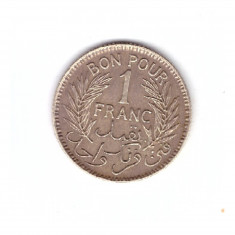 Moneda Tunisia 1 franc 1945, stare foarte buna, curata