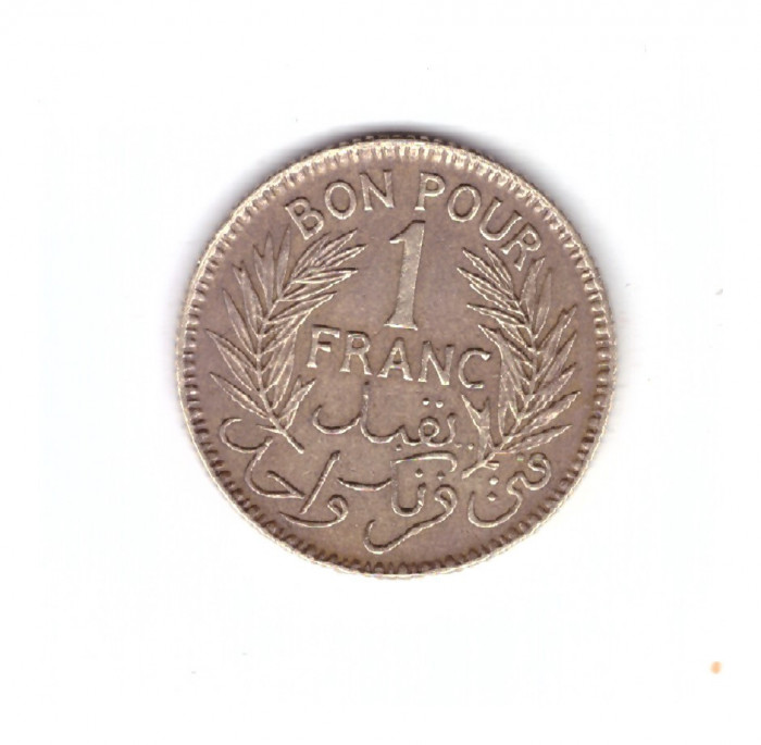 Moneda Tunisia 1 franc 1945, stare foarte buna, curata