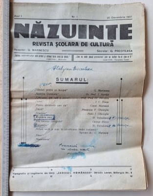 &amp;bdquo;Revista școlară Năzuințe, Giurgiu 1937 &amp;ndash; Anul I Nr. 1 &amp;ndash; rar interbelic&amp;rdquo; foto