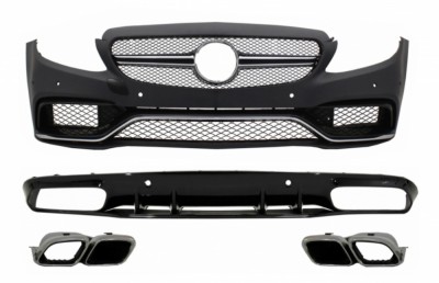 Bara Fata cu Difuzor Bara Spate si Ornamente Cromate Mercedes C-Class C205 A205 Coupe Cabriolet (2014-2019) C63S Design Performance AutoTuning foto
