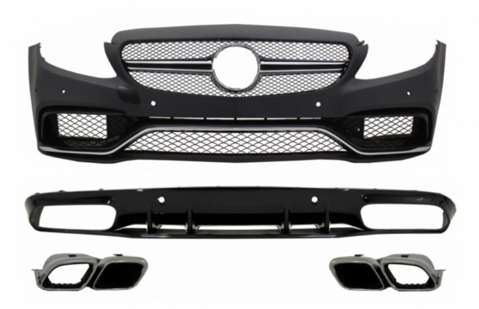 Bara Fata cu Difuzor Bara Spate si Ornamente Cromate Mercedes C-Class C205 A205 Coupe Cabriolet (2014-2019) C63S Design Performance AutoTuning