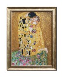 Cumpara ieftin Tablou celebru The Kiss pictat manual inramat, Sarutul, 45x35cm ulei pe panza, reproducere Gustav Klimt