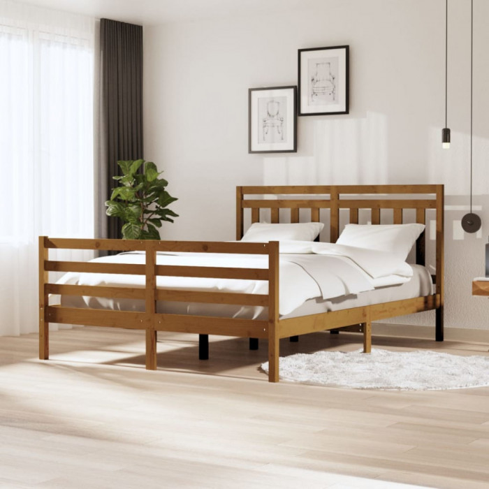 Cadru de pat, maro miere, 160x200 cm, lemn masiv GartenMobel Dekor