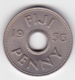 Moneda Fiji 1 penny 1956 &ndash; Elizabeth II, perforatie centrala
