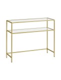 Cumpara ieftin Consola din sticla securizata, Vasagle, 2 rafturi, 35 x 100 x 80 cm, LGT025A01, Auriu