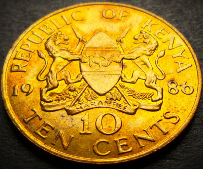 Moneda exotica 10 CENTI - KENYA, anul 1986 *cod 4158 A = UNC luciu de batere foto