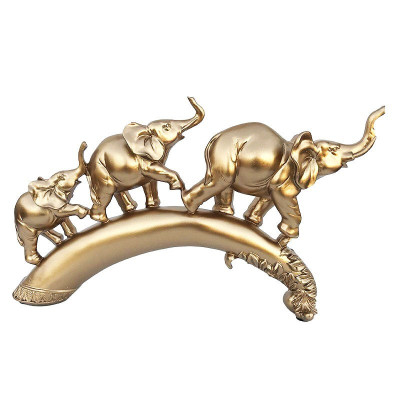 Statueta decorativa Elefanti pe corn de fildes, Auriu, 36 cm, 208H foto