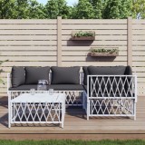 vidaXL Set mobilier de grădină, 5 piese, cu perne, alb, oțel 3186870