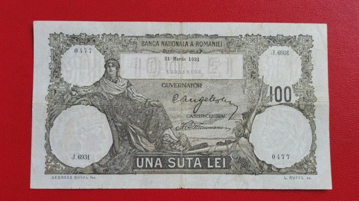 100 lei 1931, seria J.6931 0477, stare bună, rară