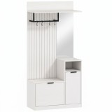 HOMCOM Cuier 6-&icirc;n-1 Mobilier de intrare cu banc pentru &icirc;ncălțăminte, oglindă, sertar basculant, etajere reglabile, 4 c&acirc;rlige, alb | Aosom Romania